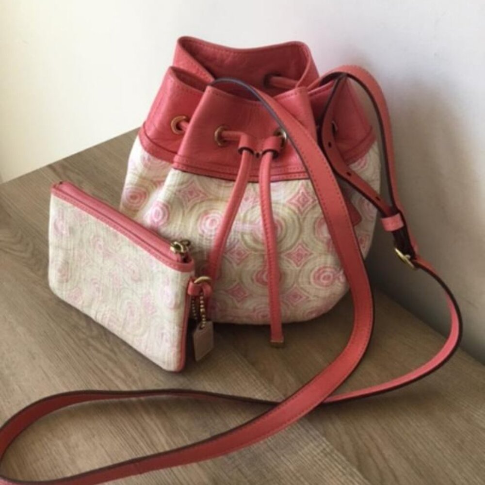 RARE Coach Audrey Opt Art Swirl Crossbody Bucket Bag & Wristlet Canvas/Leather